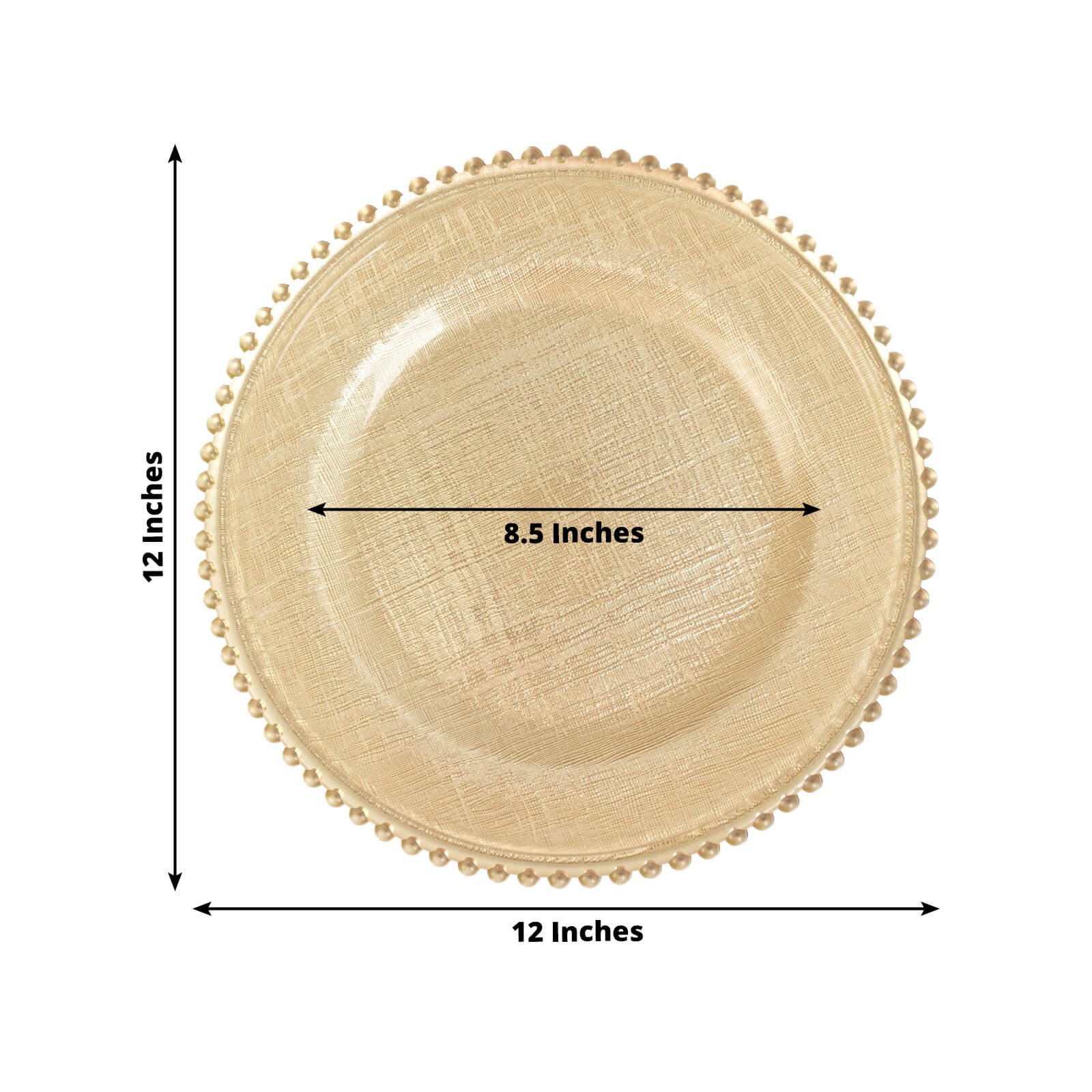 Alternative view of 8-Pack Glass Charger Plates 12" Round Gold with Beaded Rim & Cross-Stitch Pattern - Event Tabletop Decorative Dinner Charger Tableware
